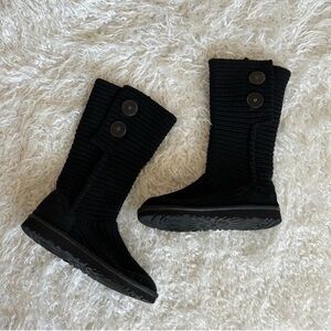 Ugg Cardy Black Knit Suede Leather Tall Boots Sz 6 Women’s 4(Big Girl)